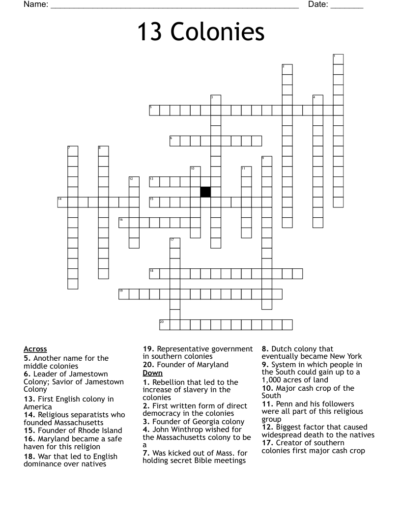 13 Colonies  Crossword
