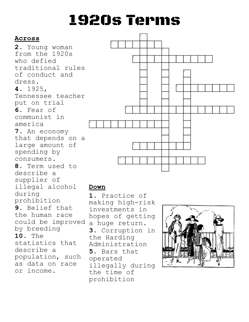 1920s Terms Crossword