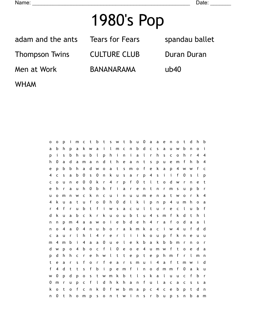 1980's Pop Word Search