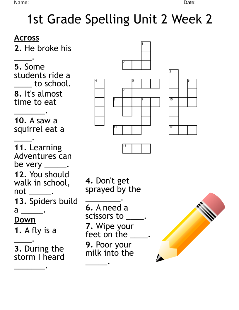 1st Grade Spelling Unit 2 Week 2  Crossword