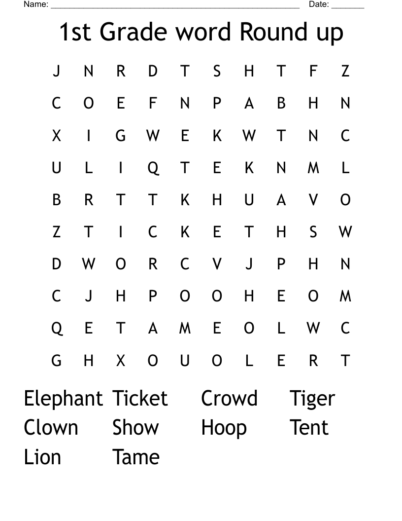 1st Grade word Round up Word Search