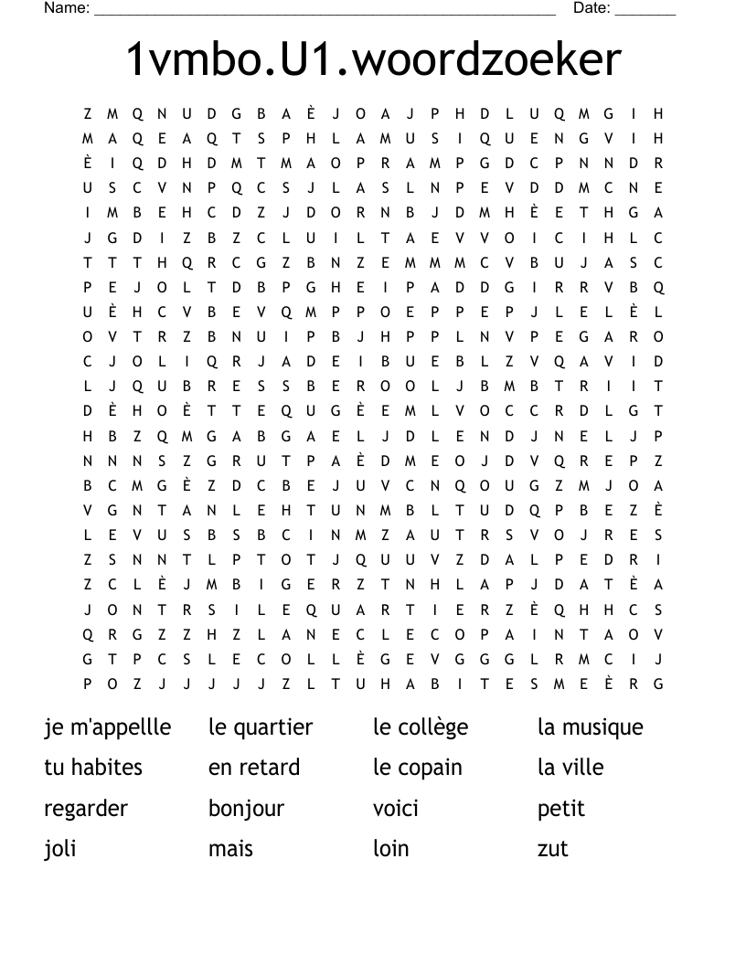 1vmbo.U1.woordzoeker Word Search