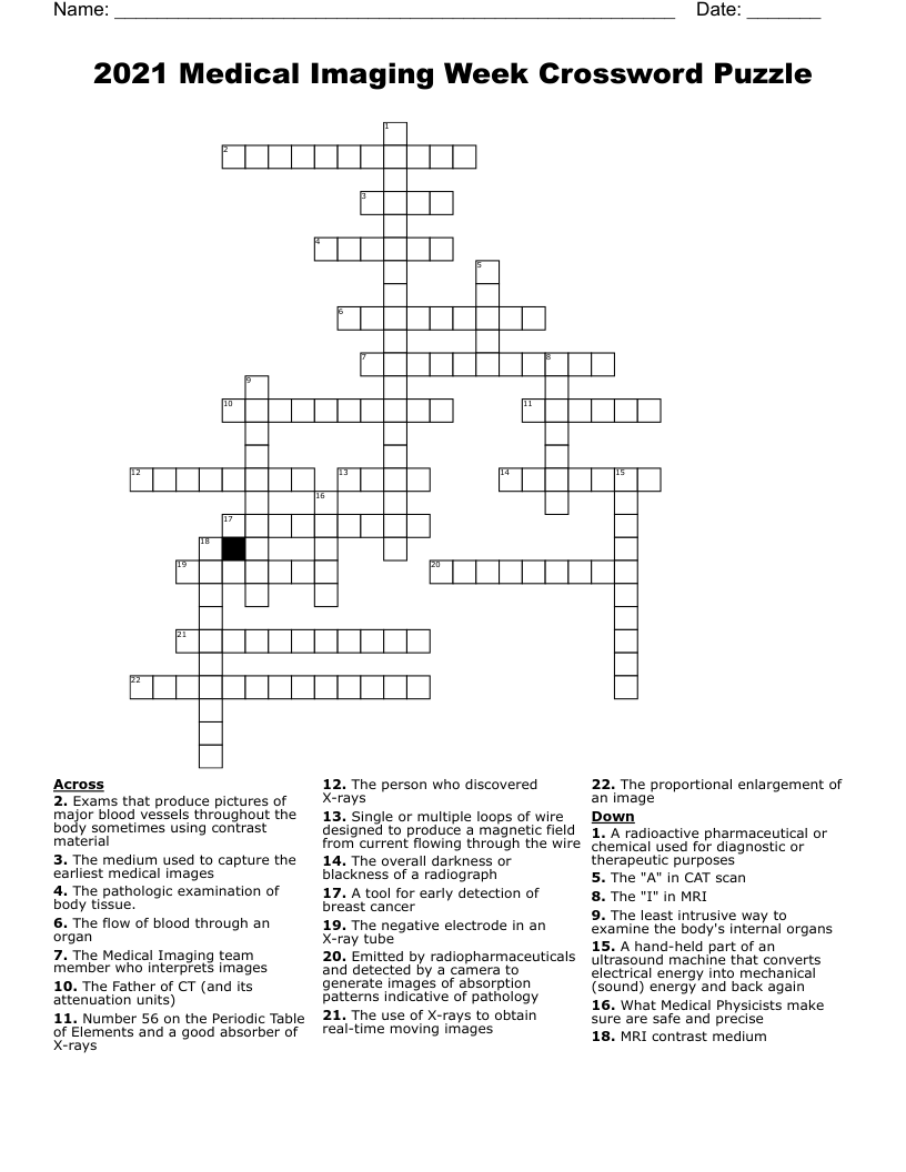 2021 Medical Imaging Week Crossword Puzzle