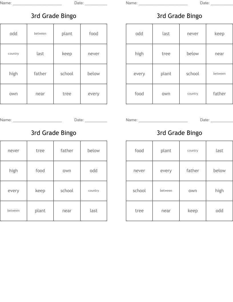3rd Grade Bingo