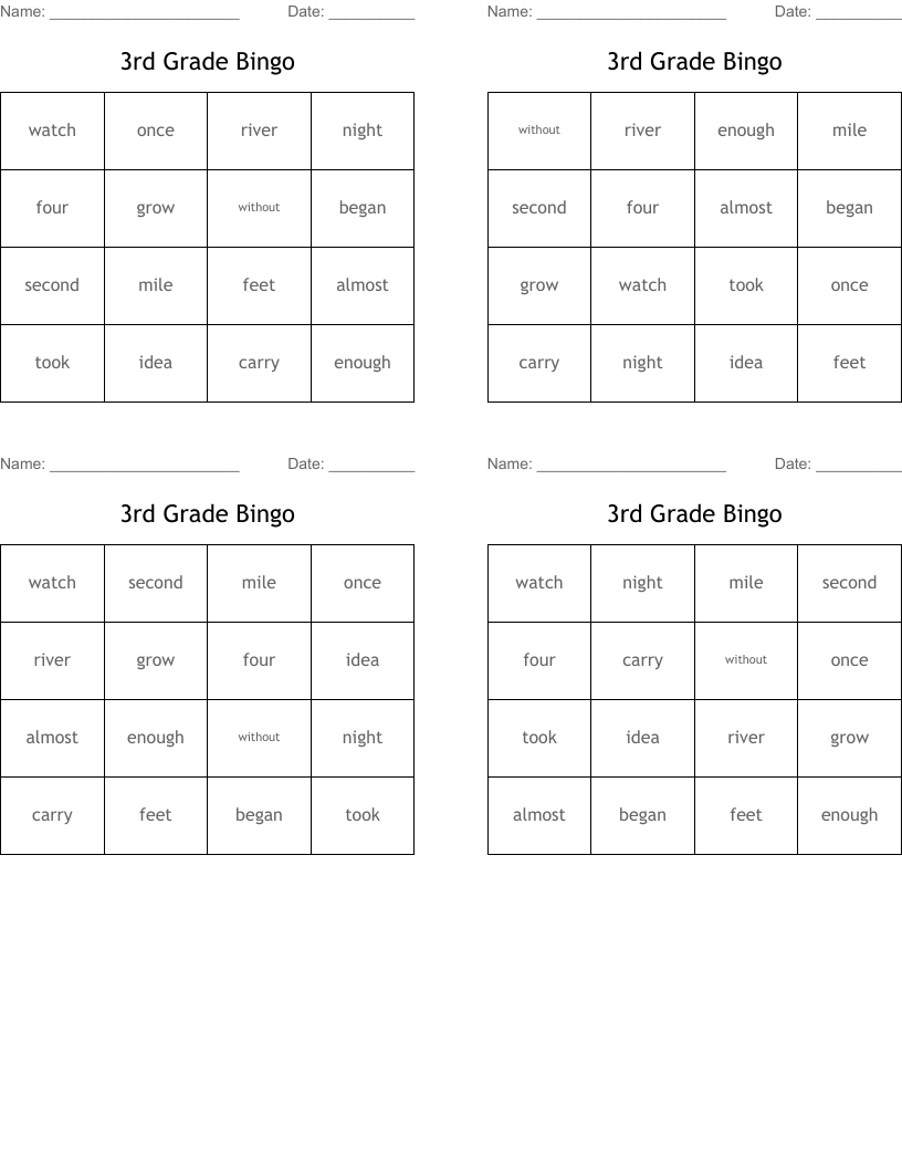 3rd Grade Bingo
