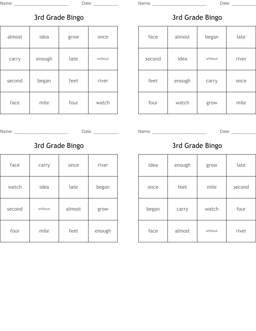 3rd Grade Bingo
