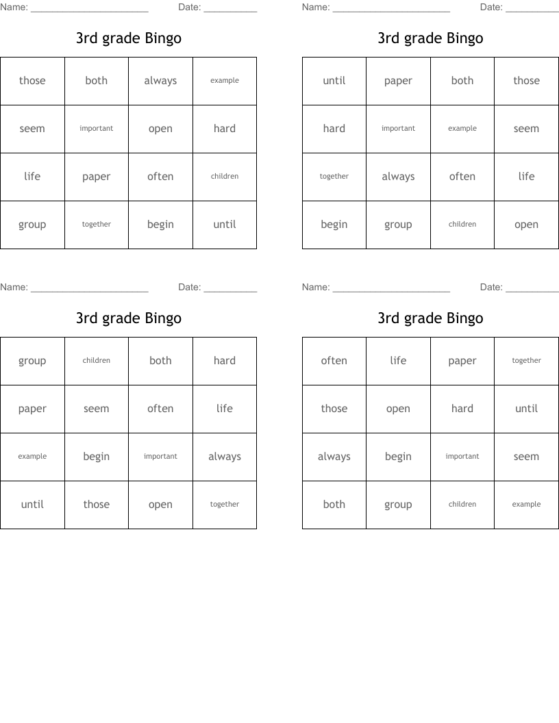 3rd grade Bingo