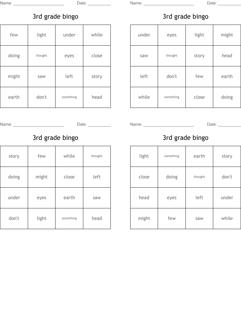 3rd grade bingo