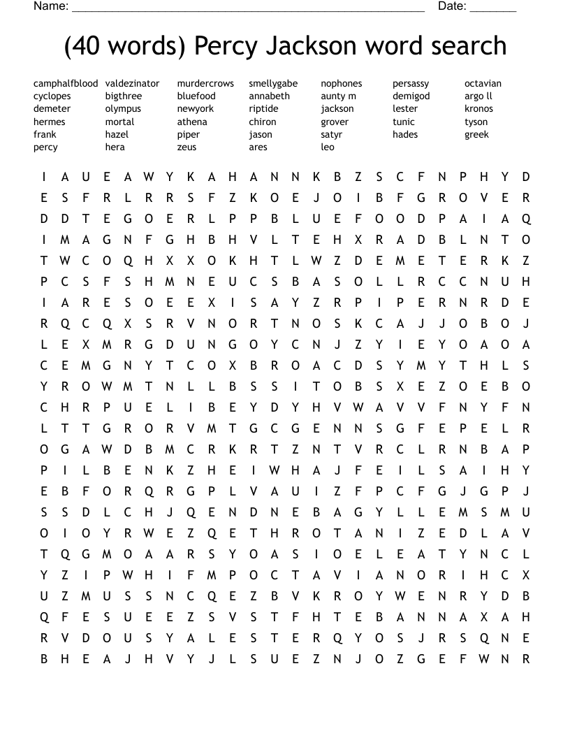 (40 words) Percy Jackson word search 