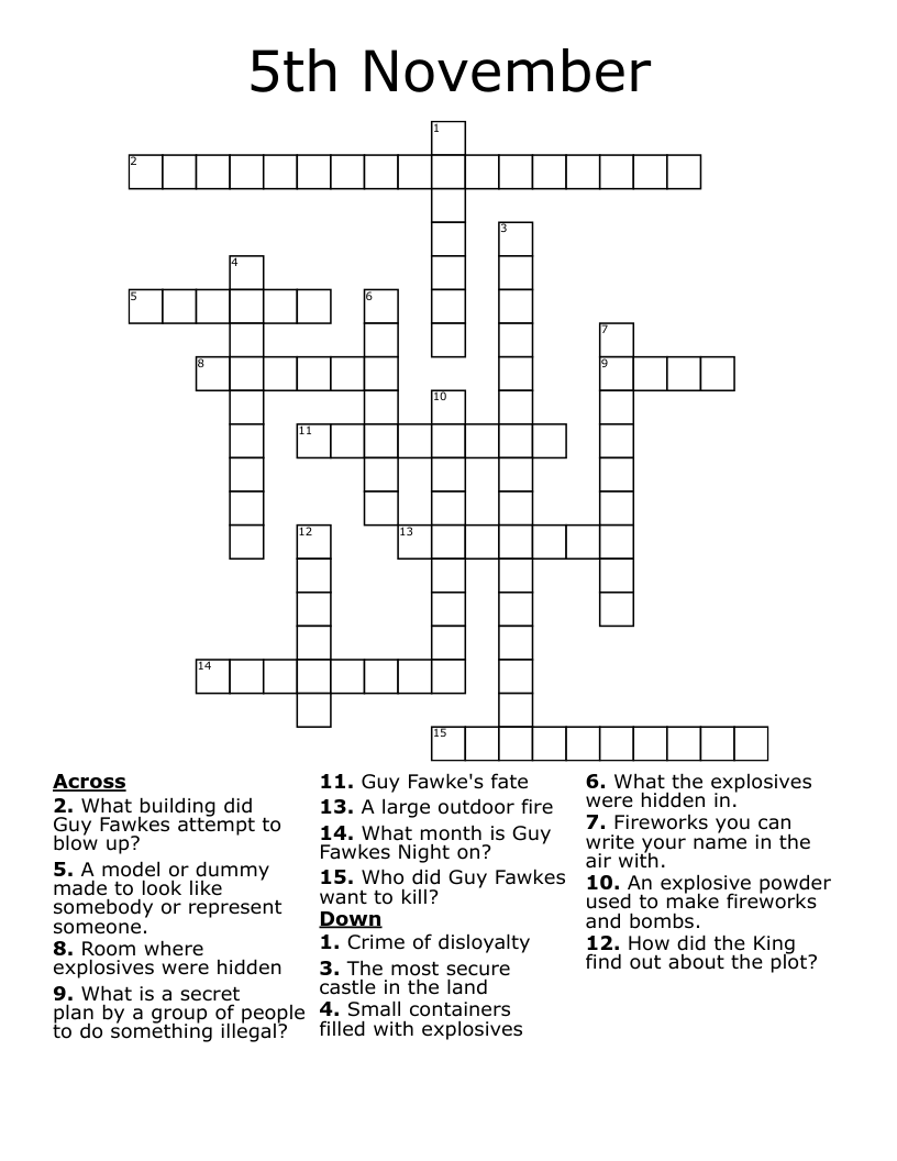 5th November  Crossword