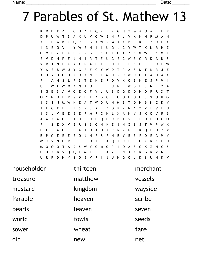 7 Parables of St. Mathew 13 Word Search