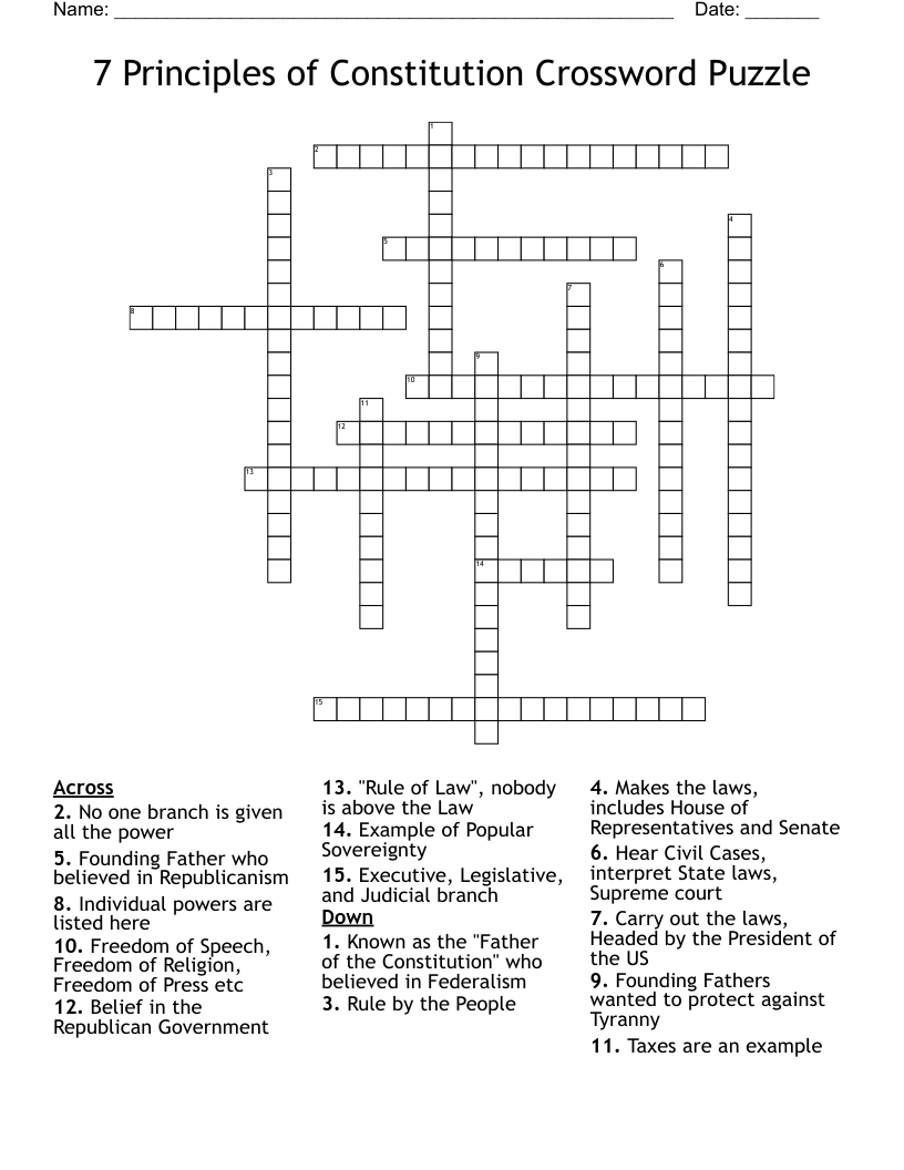 7 Principles of Constitution Crossword Puzzle