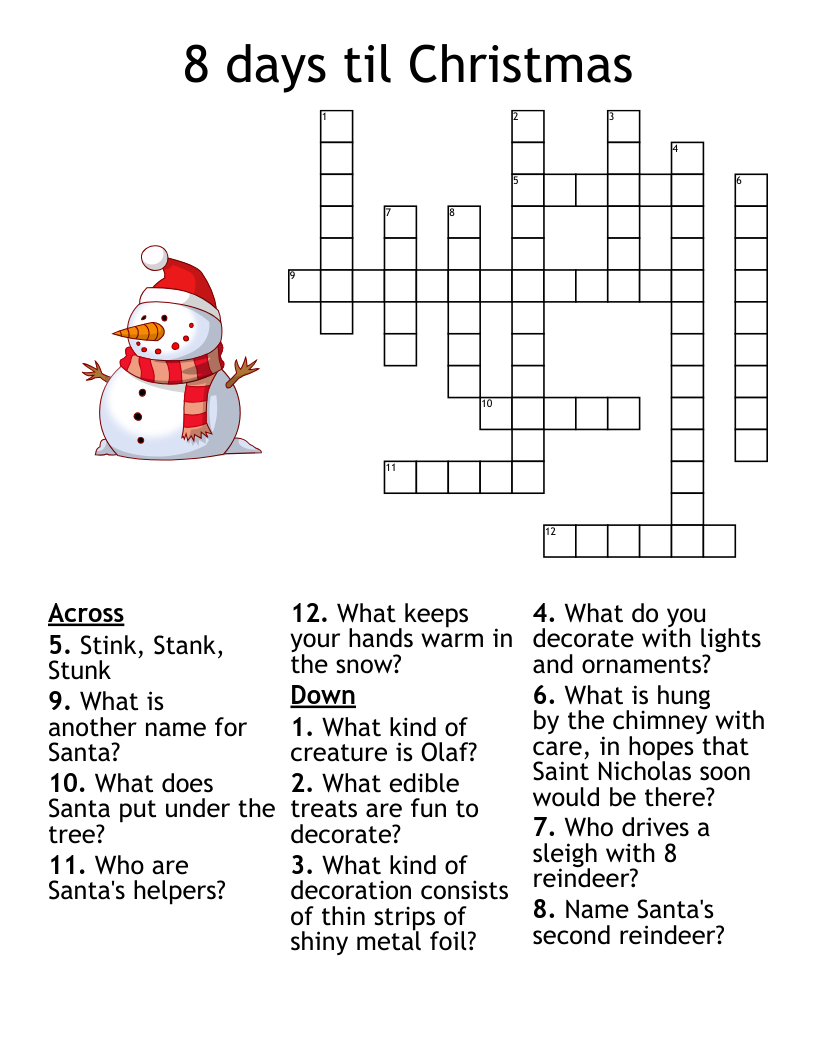 8 days til Christmas Crossword