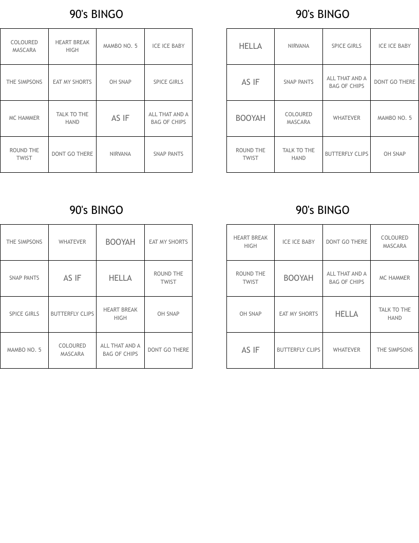 90's BINGO