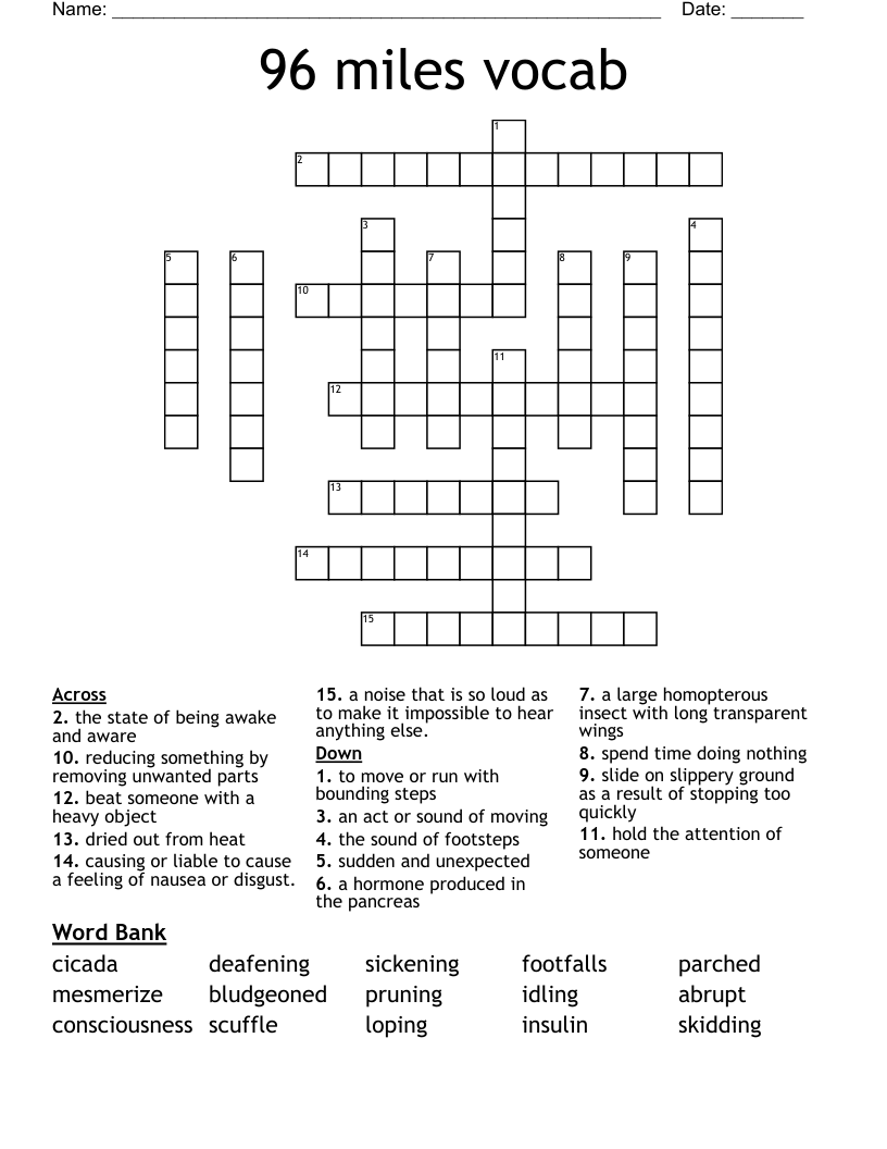 96 miles vocab Crossword