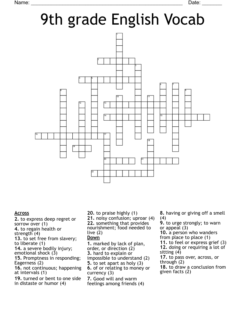 9th grade English Vocab Crossword