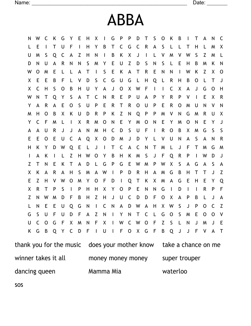 ABBA Word Search