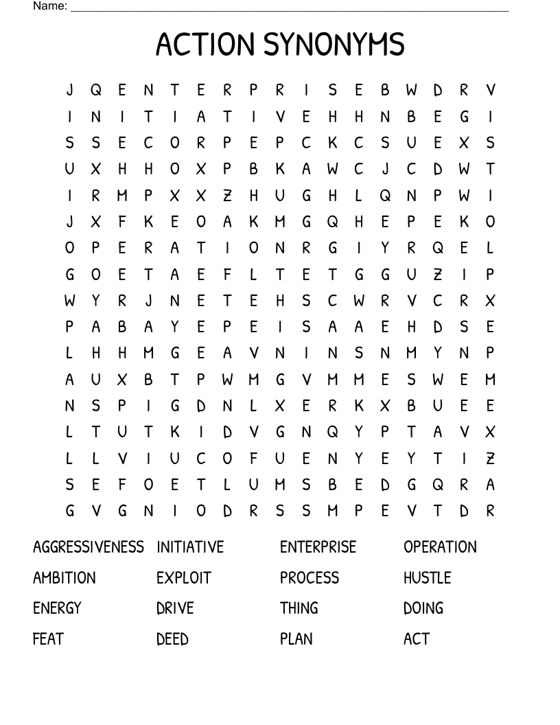 ACTION SYNONYMS Word Search