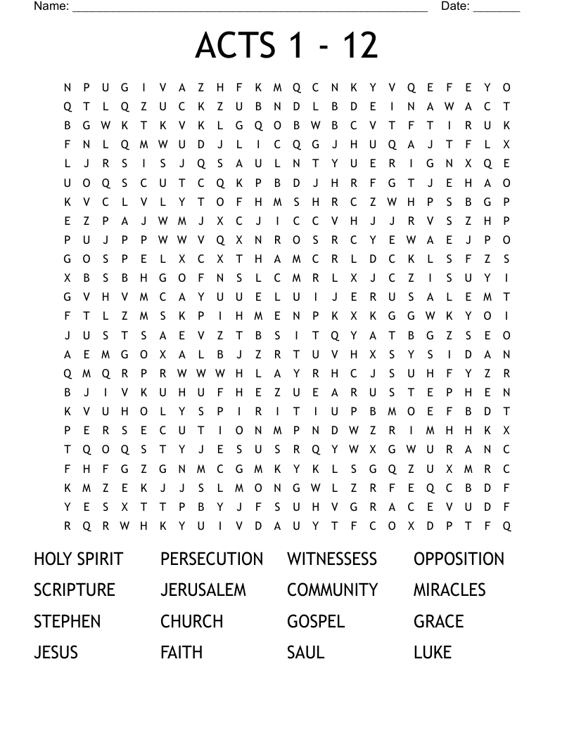 ACTS 1 - 12 Word Search