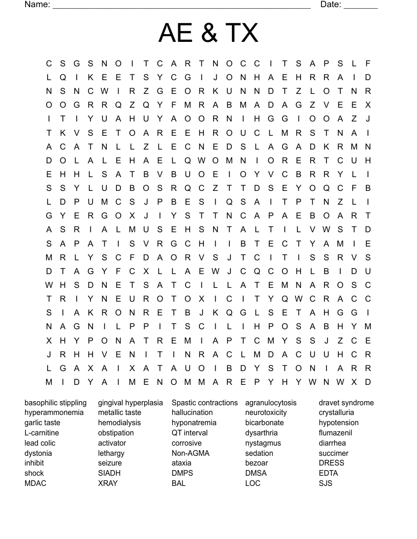 AE & TX Word Search