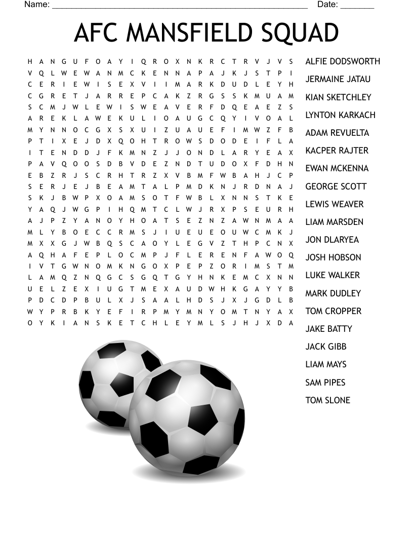AFC MANSFIELD SQUAD Word Search