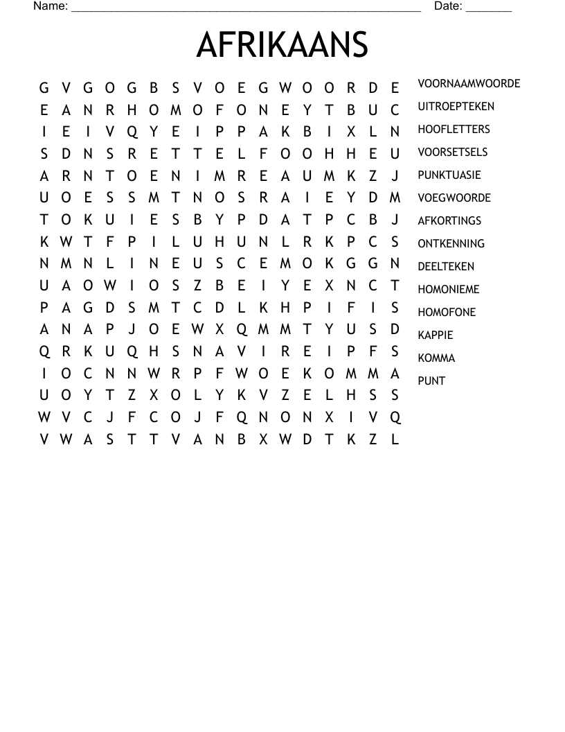 AFRIKAANS Word Search