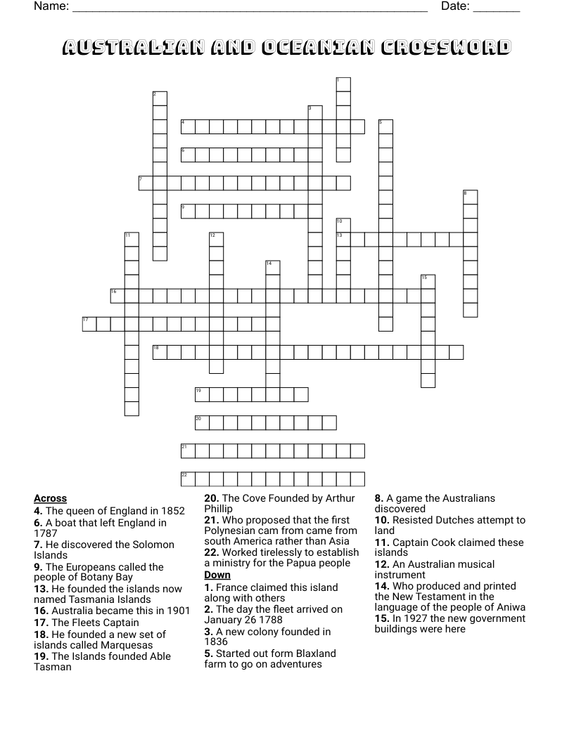 AUSTRALIAN AND OCEANIAN CROSSWORD 