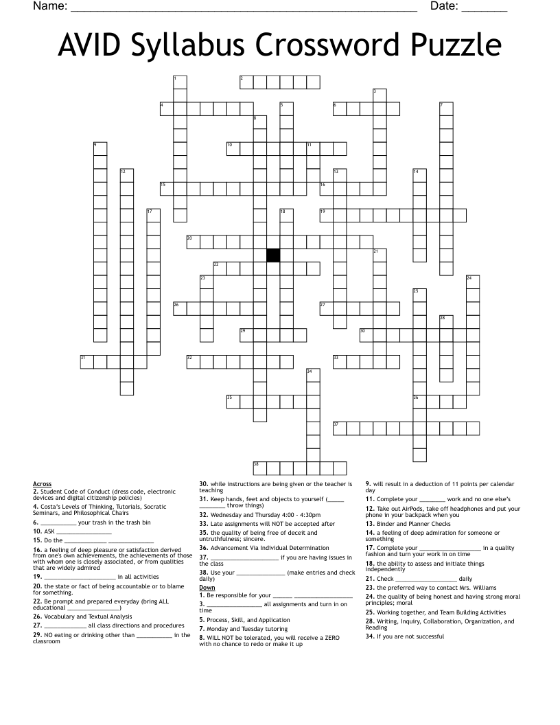 AVID Syllabus Crossword Puzzle