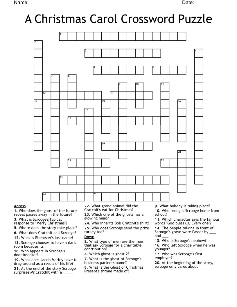 A Christmas Carol Crossword Puzzle