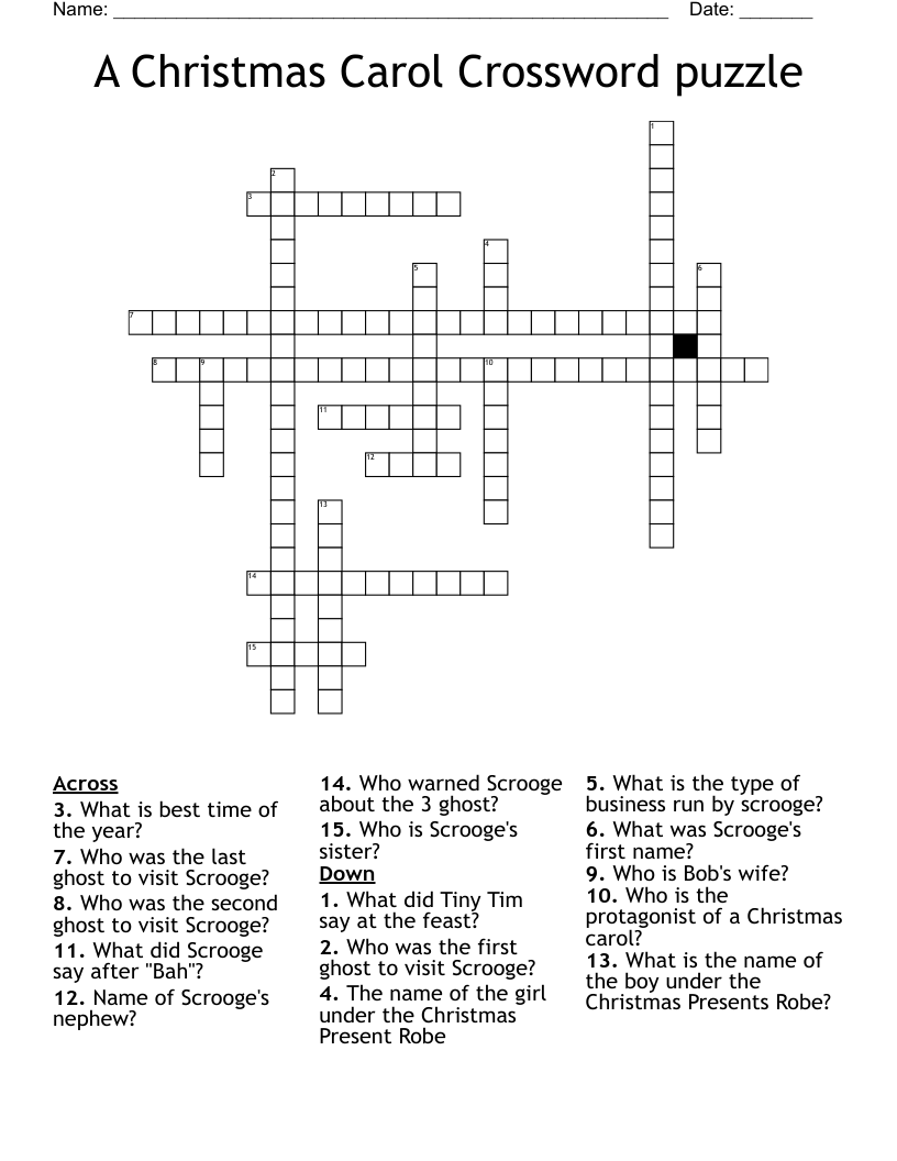 A Christmas Carol Crossword puzzle