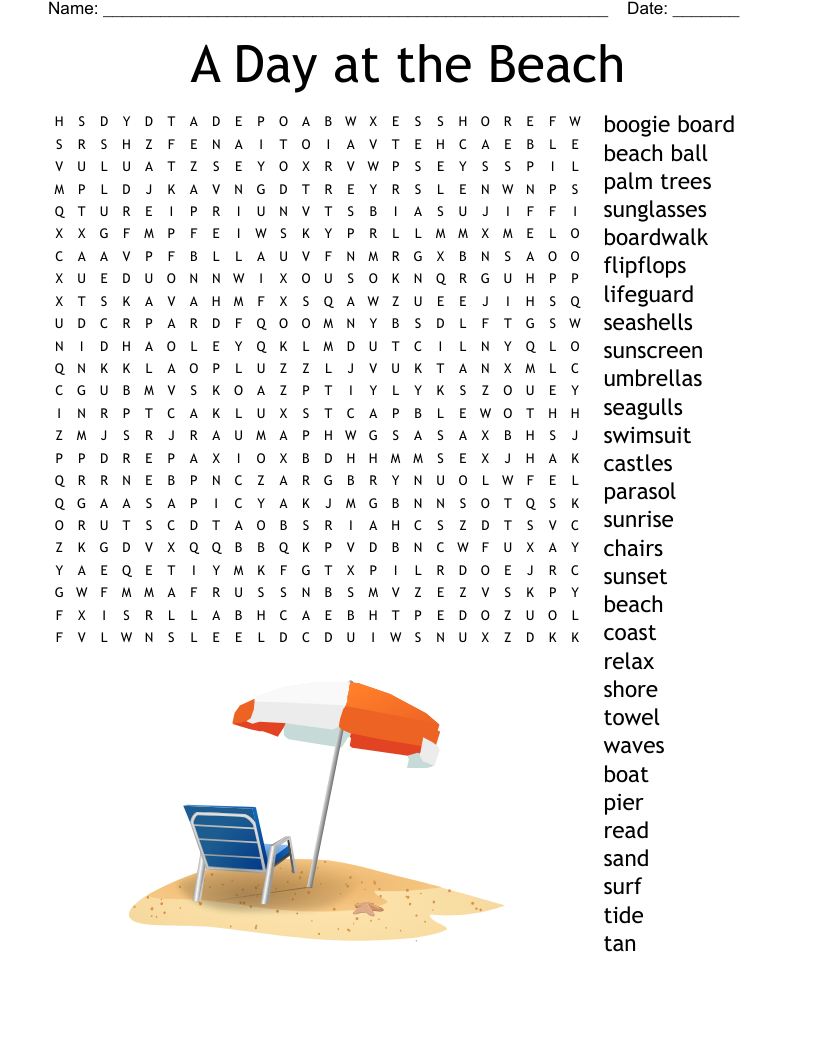 A Day at the Beach Word Search