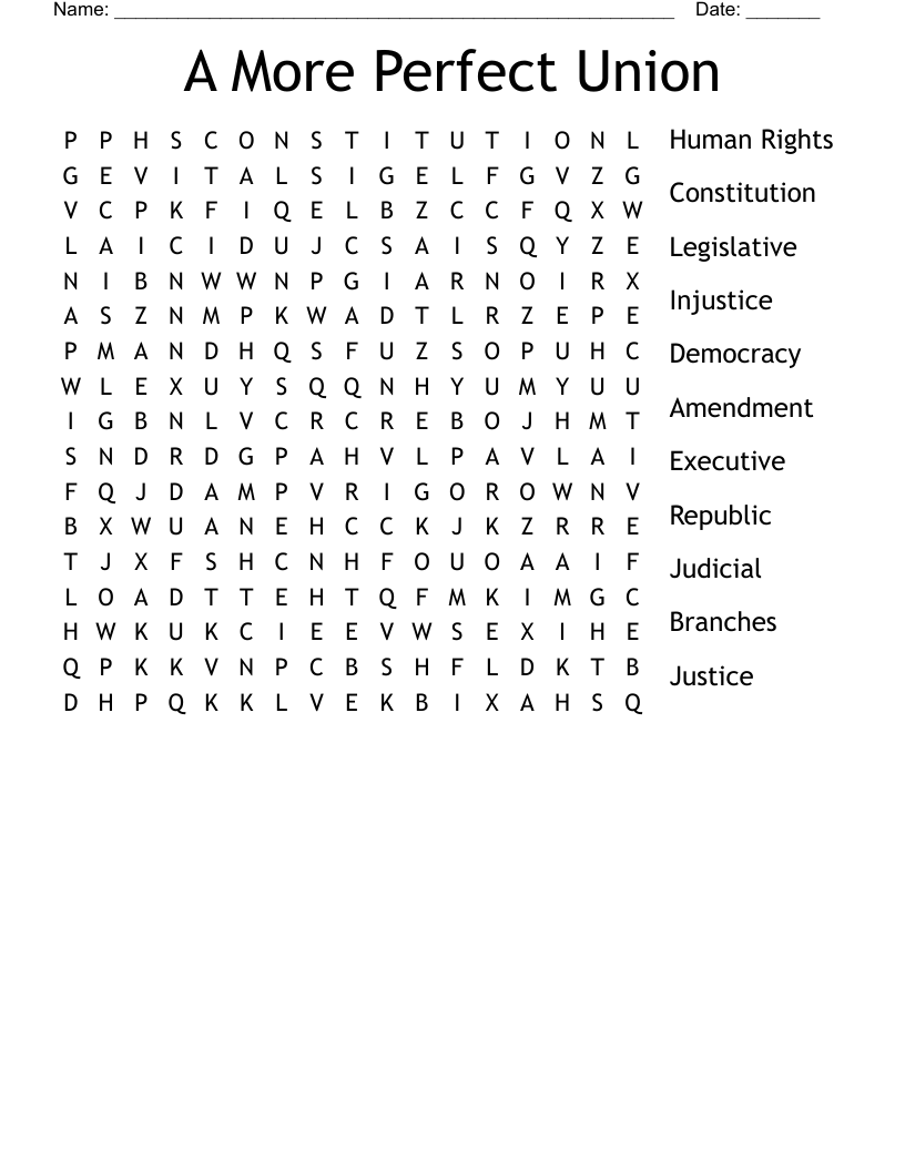 A More Perfect Union Word Search
