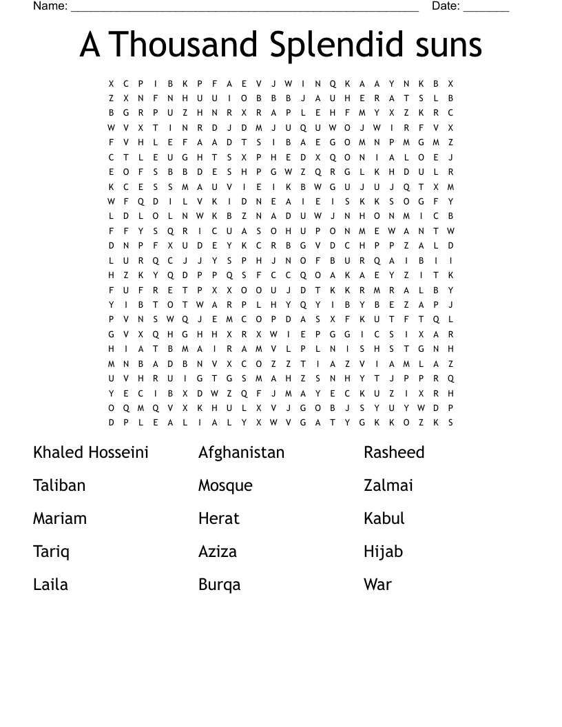 A Thousand Splendid suns Word Search