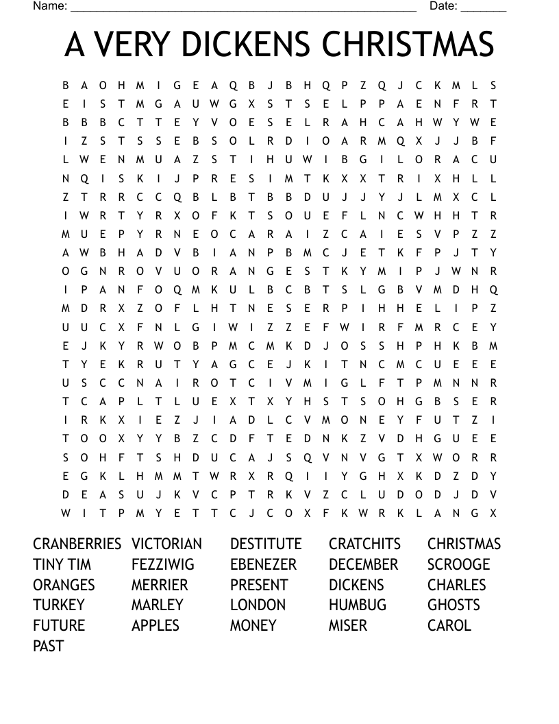 A VERY DICKENS CHRISTMAS  Word Search