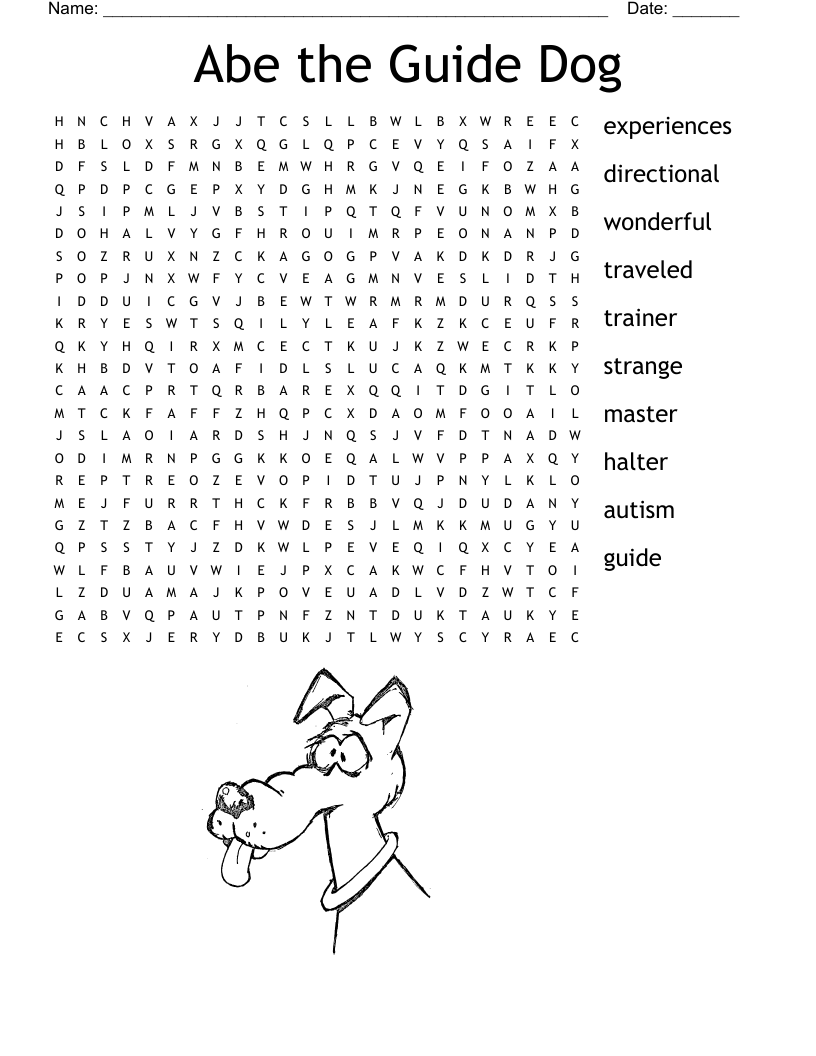 Abe the Guide Dog Word Search