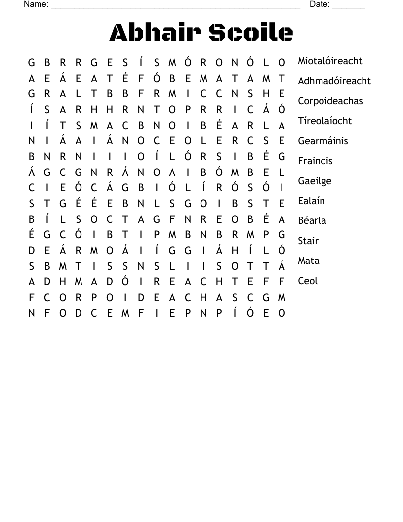 Abhair Scoile Word Search