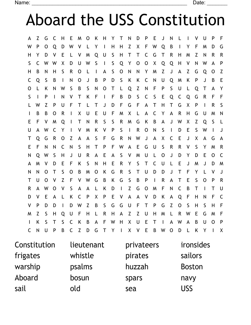 Aboard the USS Constitution Word Search