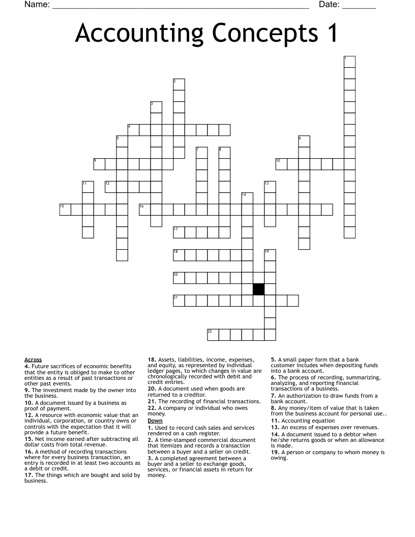 Accounting Concepts 1 Crossword