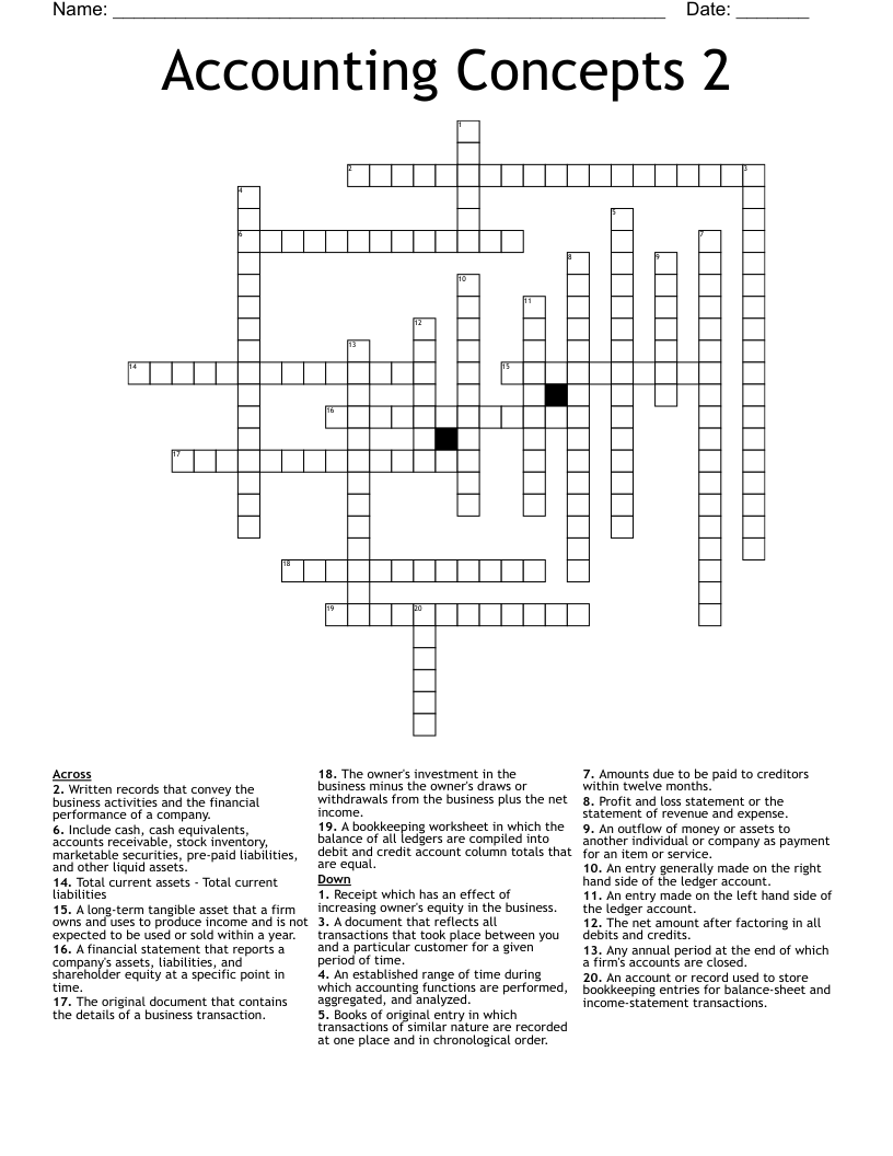 Accounting Concepts 2 Crossword