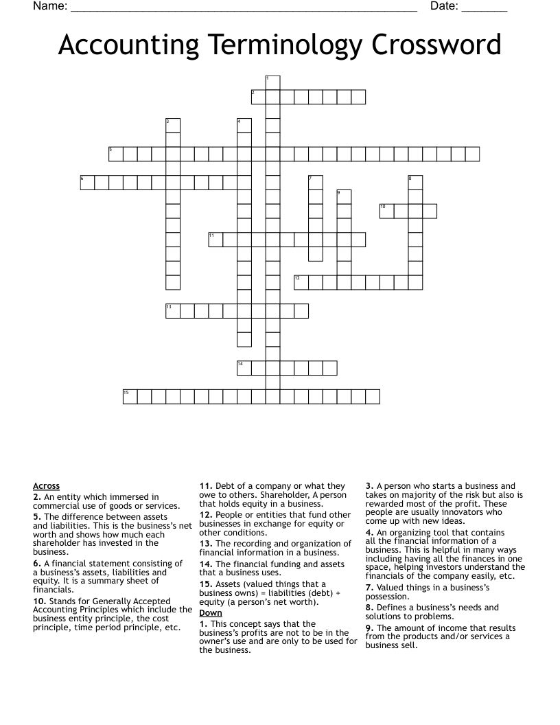 Accounting Terminology Crossword
