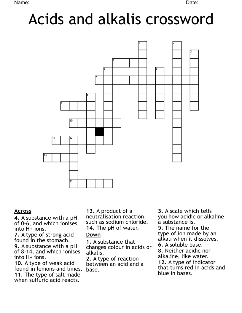 Acids and alkalis crossword