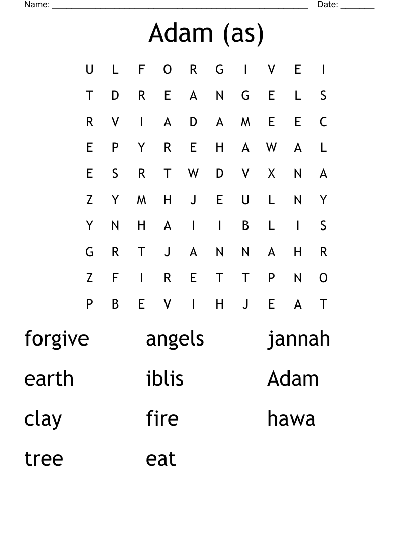 Adam (as) Word Search