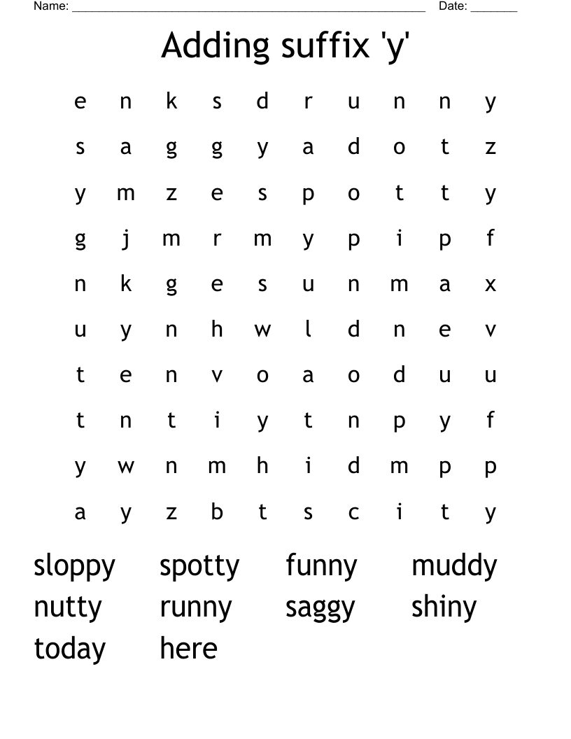 Adding suffix 'y' Word Search