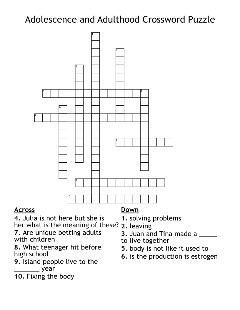 Adolescence and Adulthood Crossword Puzzle