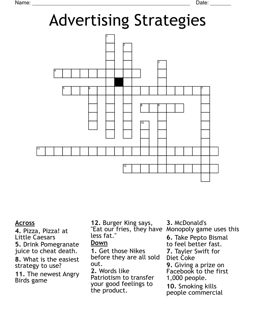 Advertising Strategies Crossword