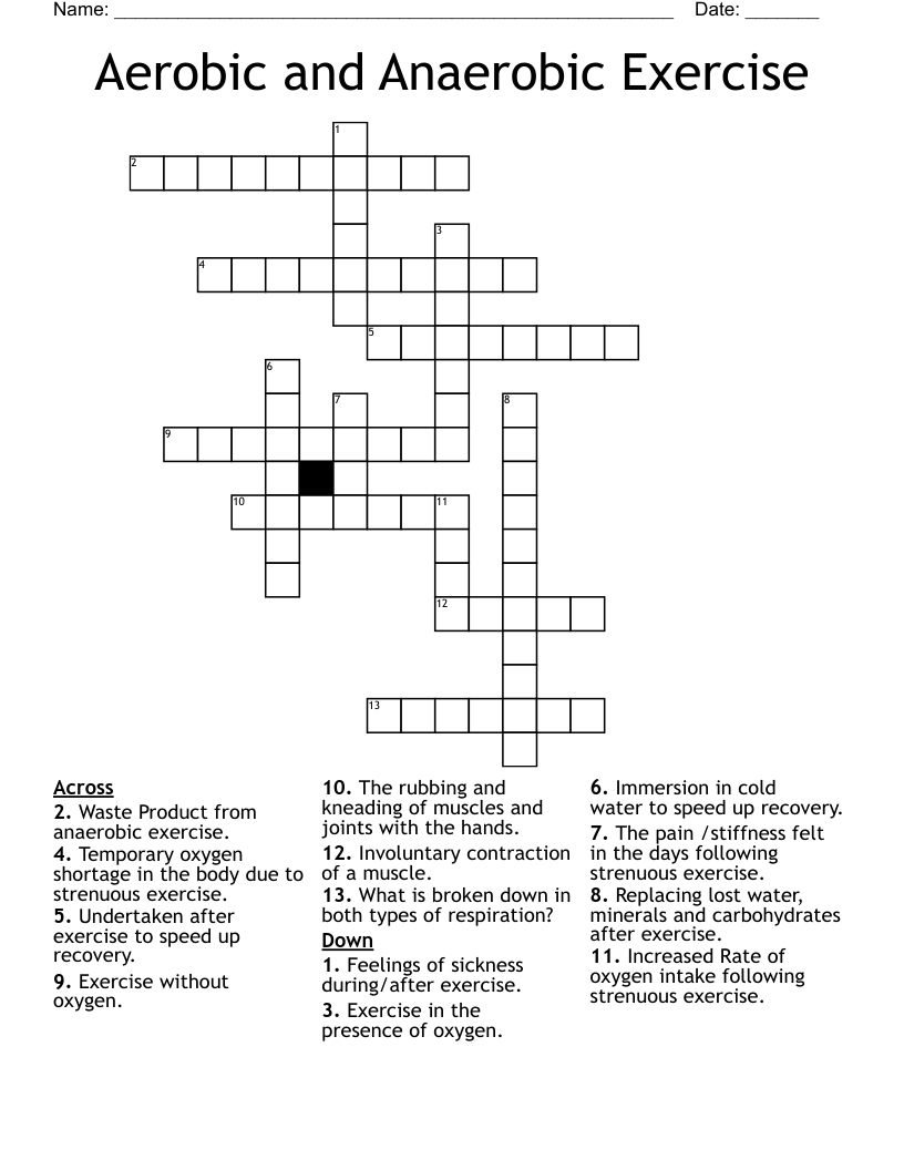 Aerobic and Anaerobic Exercise Crossword