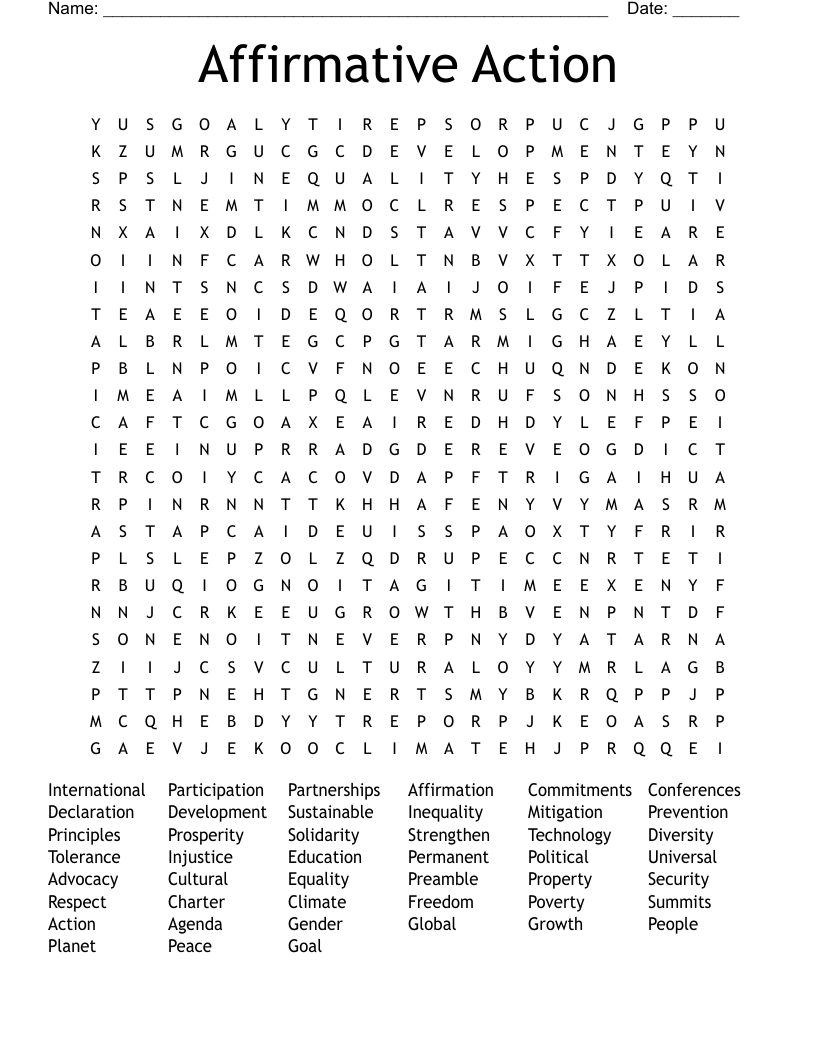 Affirmative Action Word Search