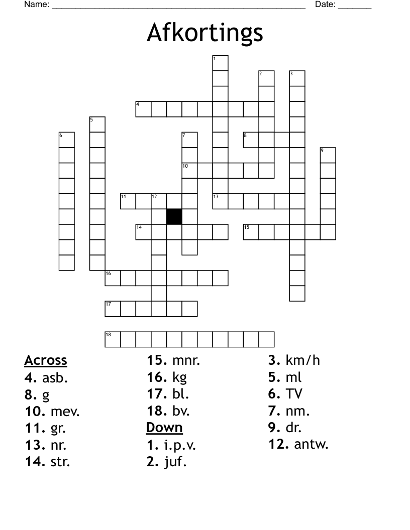 Afkortings Crossword