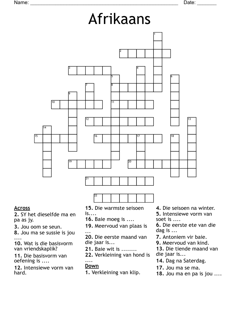 Afrikaans Crossword