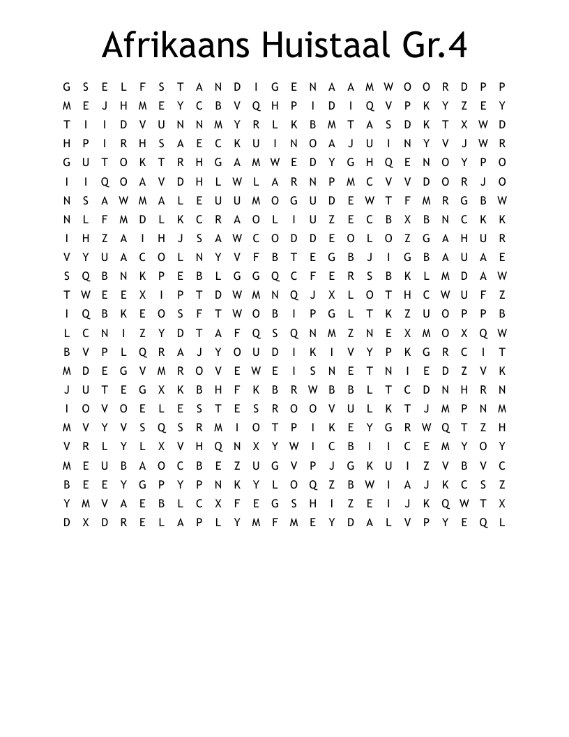 Afrikaans Huistaal Gr.4  Word Search
